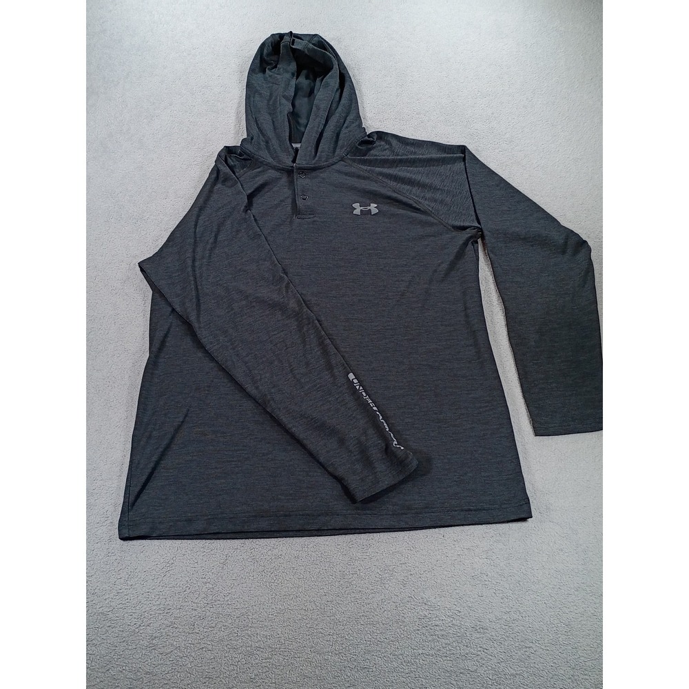 Under Armour Mens HeatGear Henley Hoodie Gray Medium Lightweight Activewear